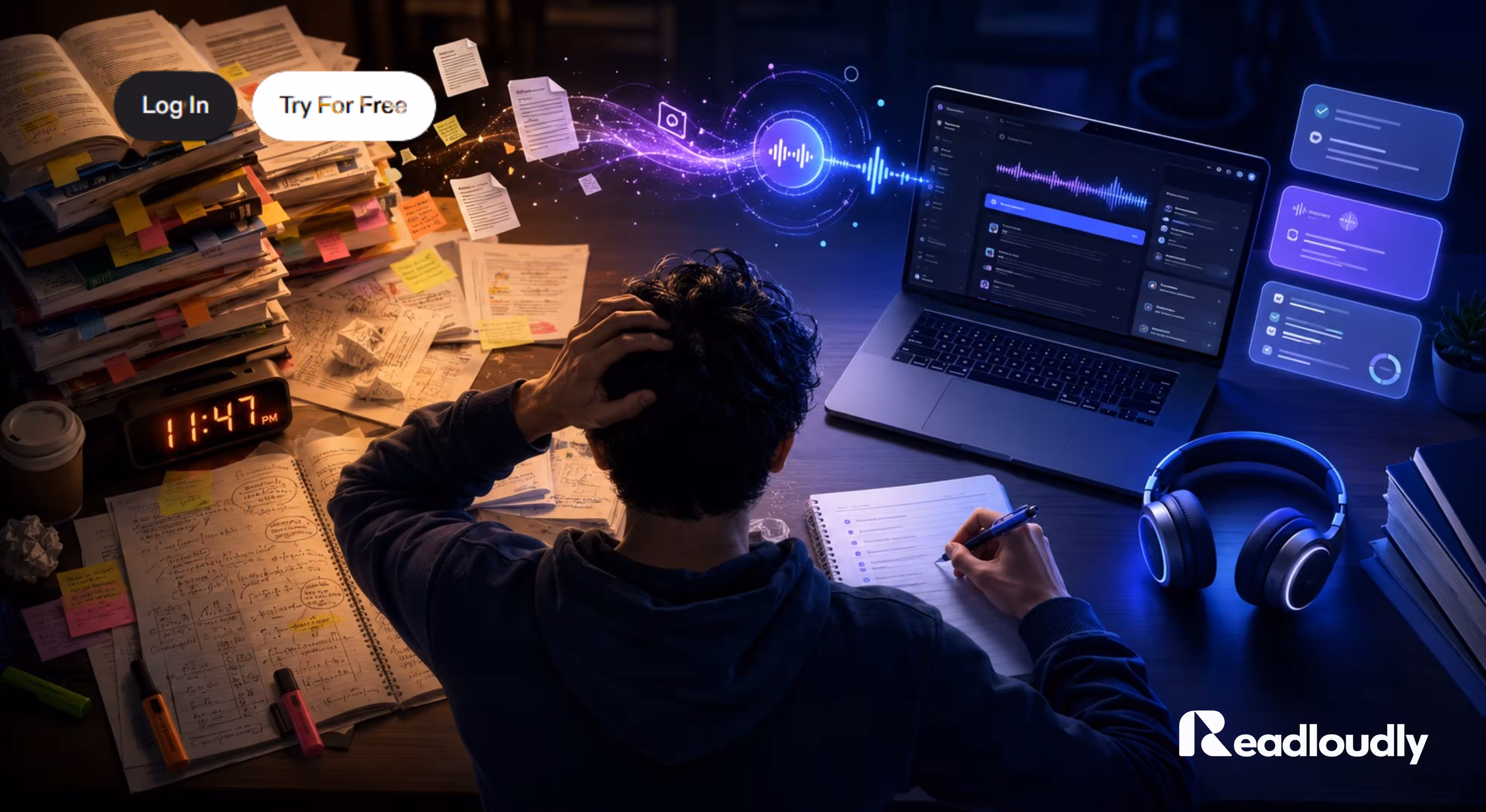student-using-readloudly-audio-study-exam-night