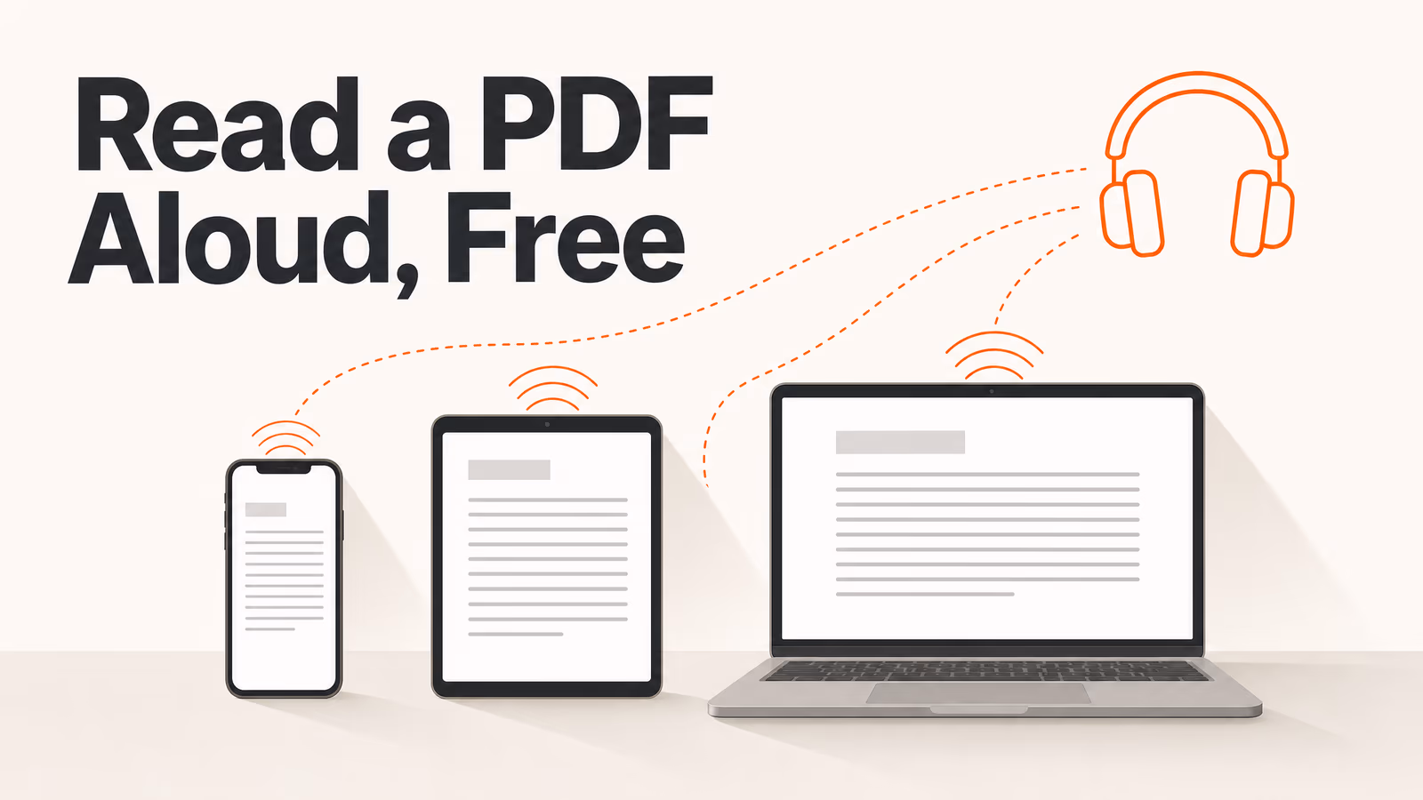 A PDF open side by side on a phone, tablet and laptop, each playing audio