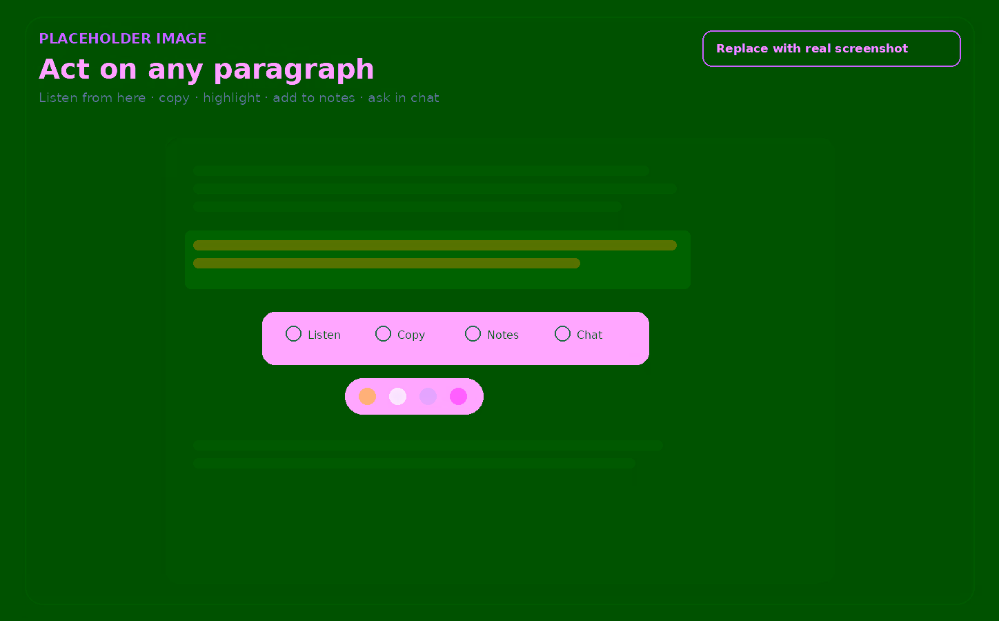 Paragraph menu in Tutor Lesson offering listen, copy, highlight, notes and chat actions